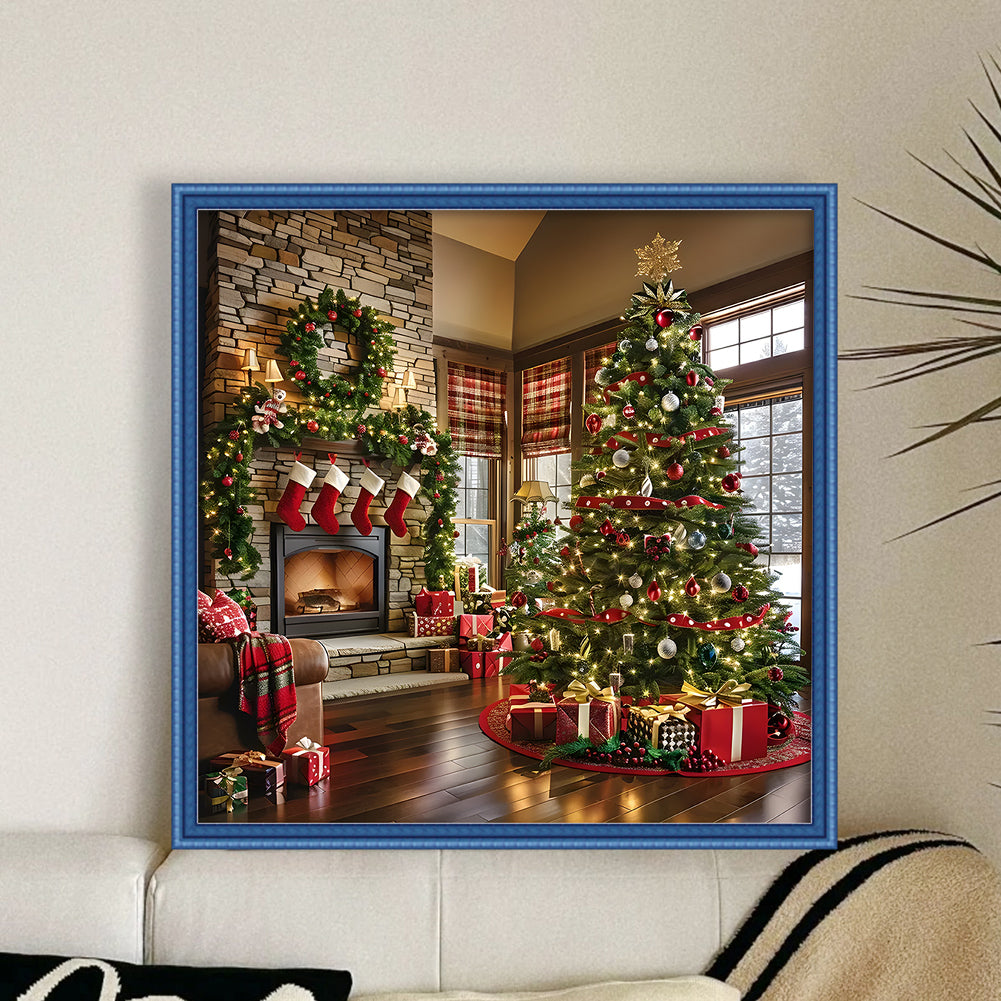 Christmas Fireplace - Full 11CT Stamped Cross Stitch 40x40CM - Huacan