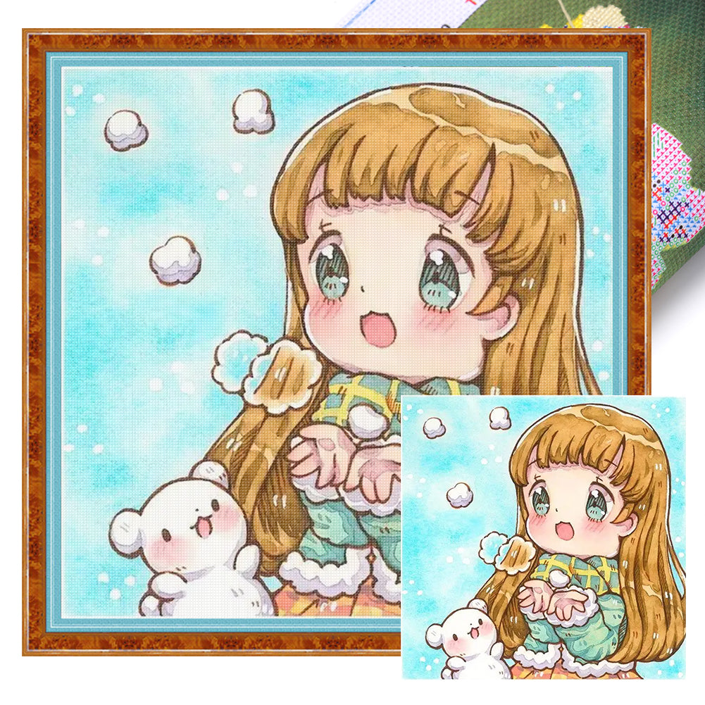 Cartoon Girl - 40*40CM 18CT Stamped Cross Stitch