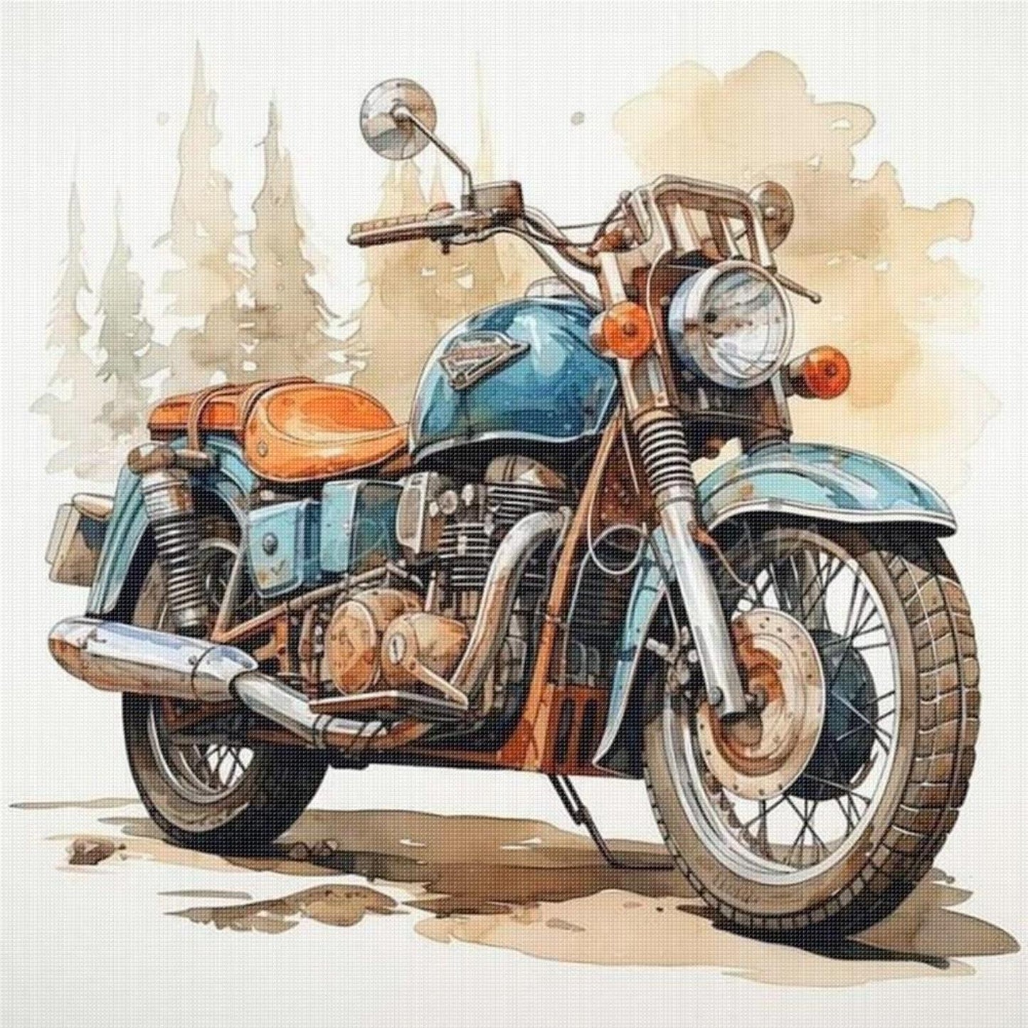 Motorcycle - Full 11CT Stamped Cross Stitch 40x40CM - Huacan