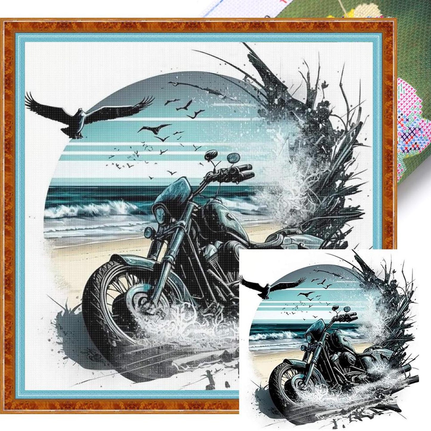 Motorcycle - Full 11CT Stamped Cross Stitch 40x40CM - Huacan