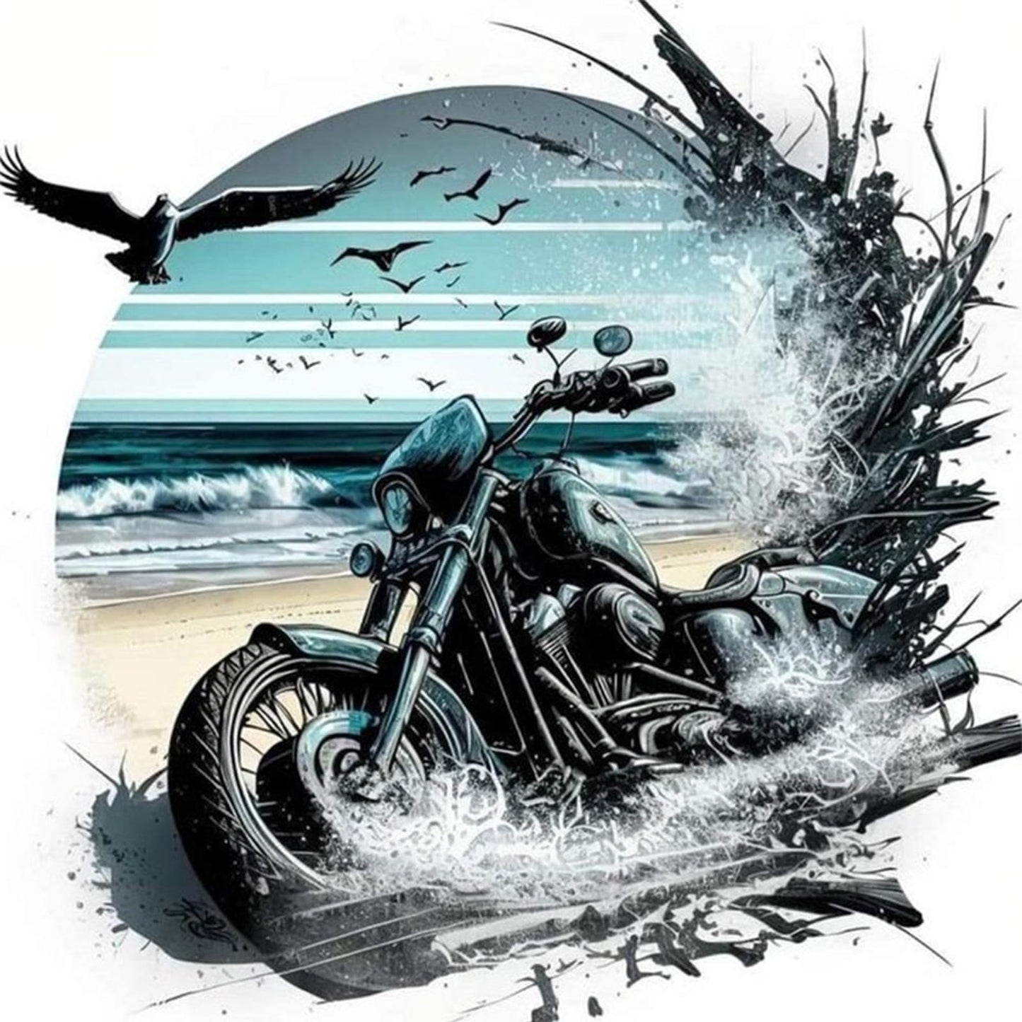 Motorcycle - Full 11CT Stamped Cross Stitch 40x40CM - Huacan