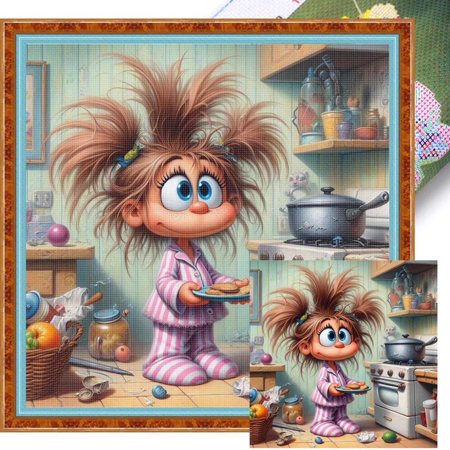 Girl In Kitchen - Full 11CT Stamped Cross Stitch 40x40CM - Yishu