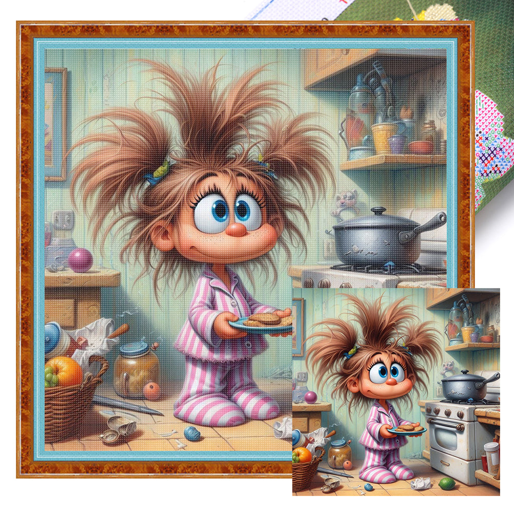 Girl in the kitchen - 40*40CM 11CT Stamped Cross Stitch