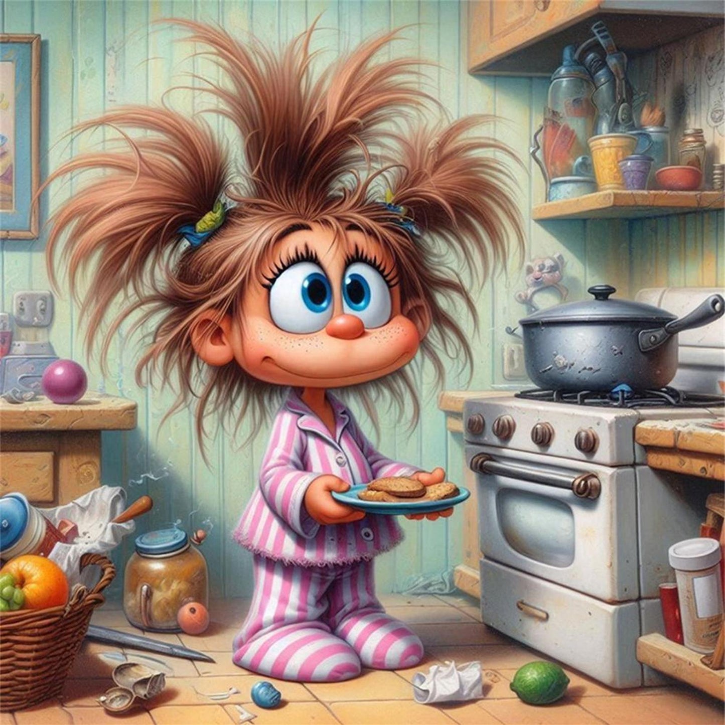 Girl In Kitchen - Full 11CT Stamped Cross Stitch 40x40CM - Yishu