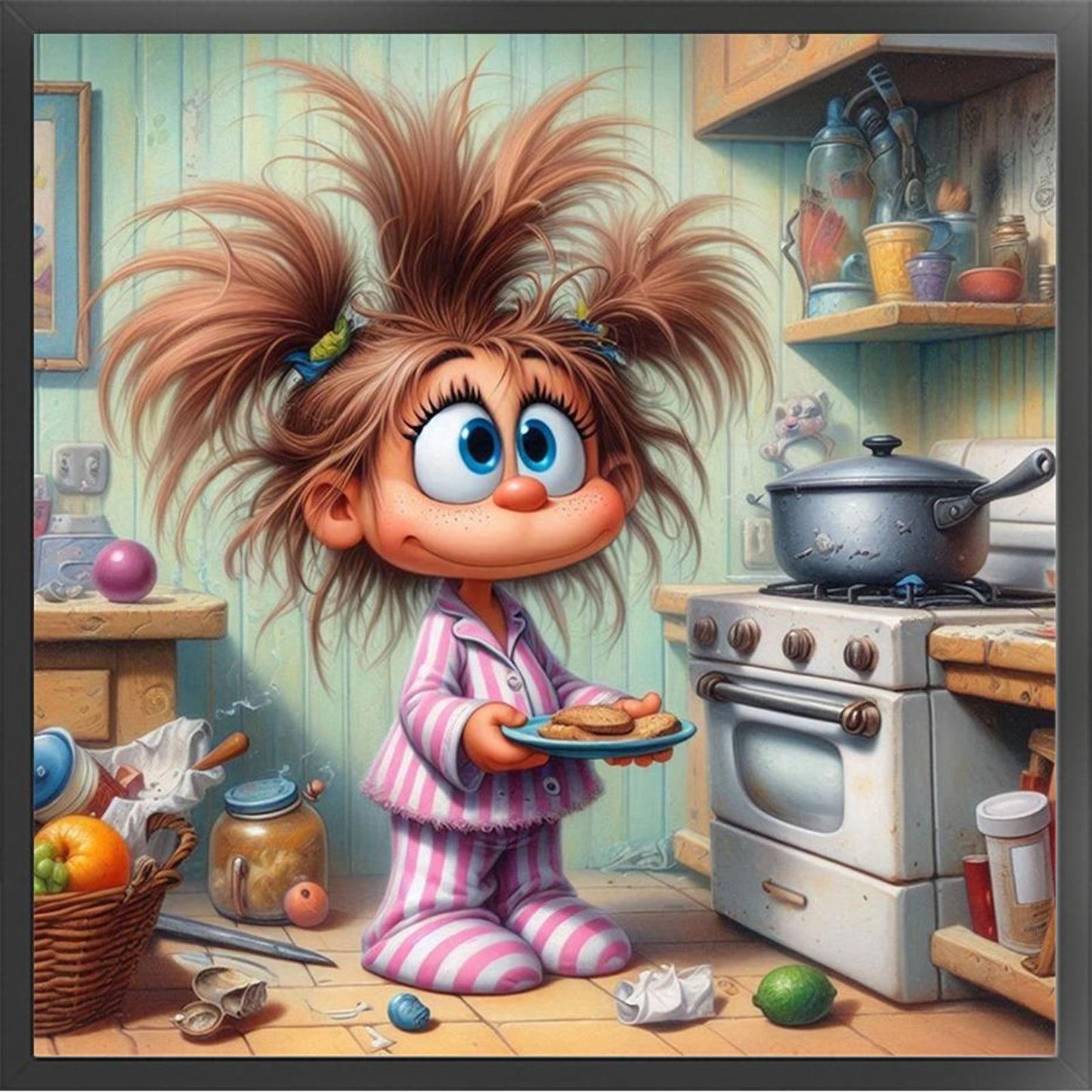 Girl In Kitchen - Full 11CT Stamped Cross Stitch 40x40CM - Yishu