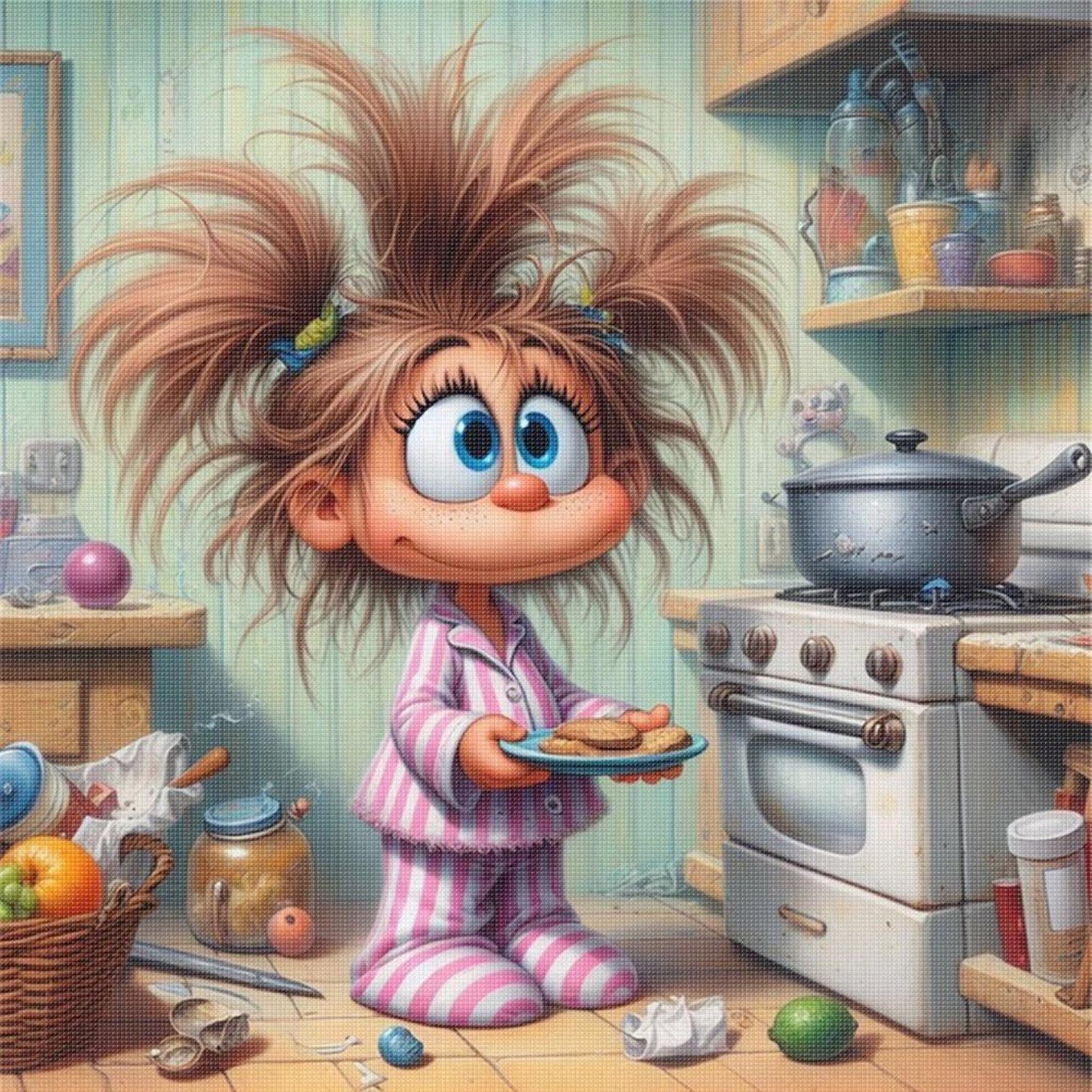 Girl In Kitchen - Full 11CT Stamped Cross Stitch 40x40CM - Yishu