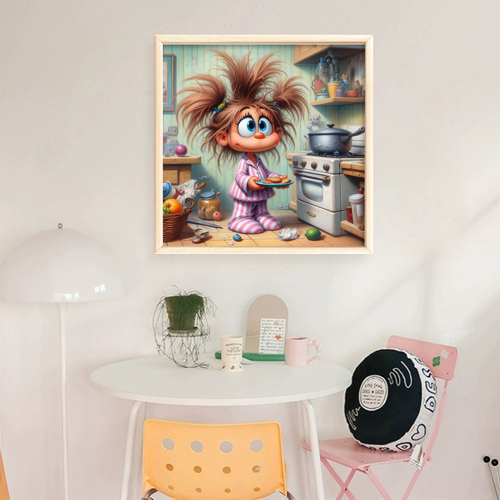 Girl In Kitchen - Full 11CT Stamped Cross Stitch 40x40CM - Yishu