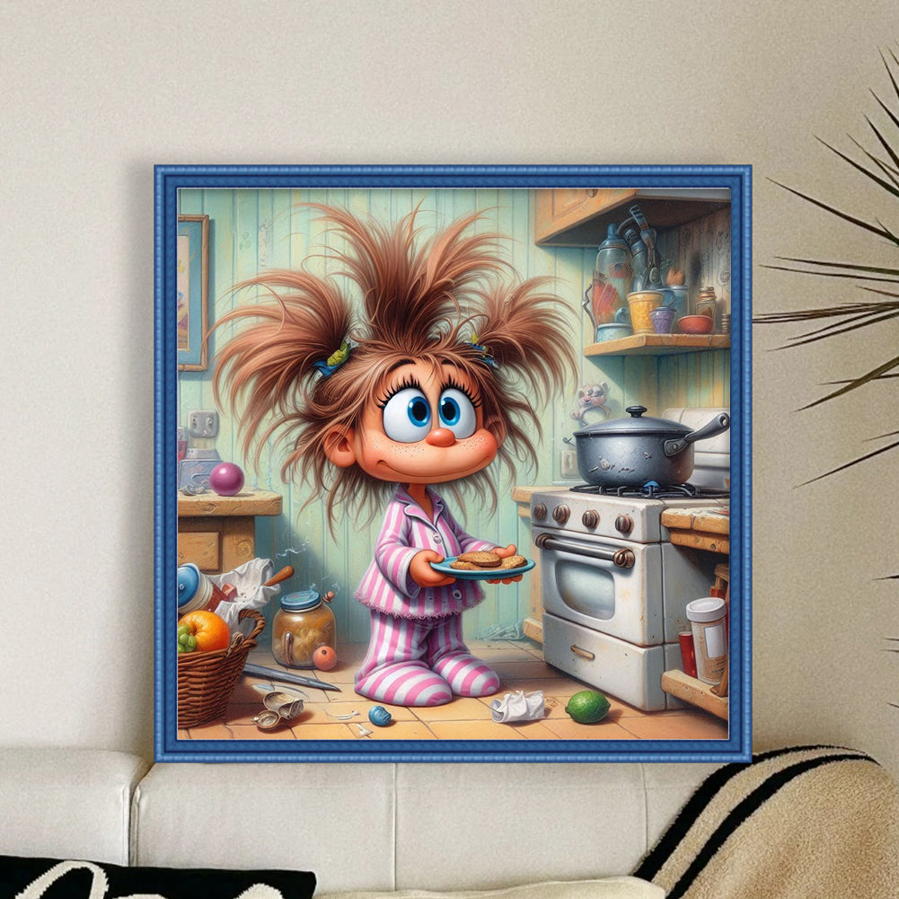 Girl In Kitchen - Full 11CT Stamped Cross Stitch 40x40CM - Yishu