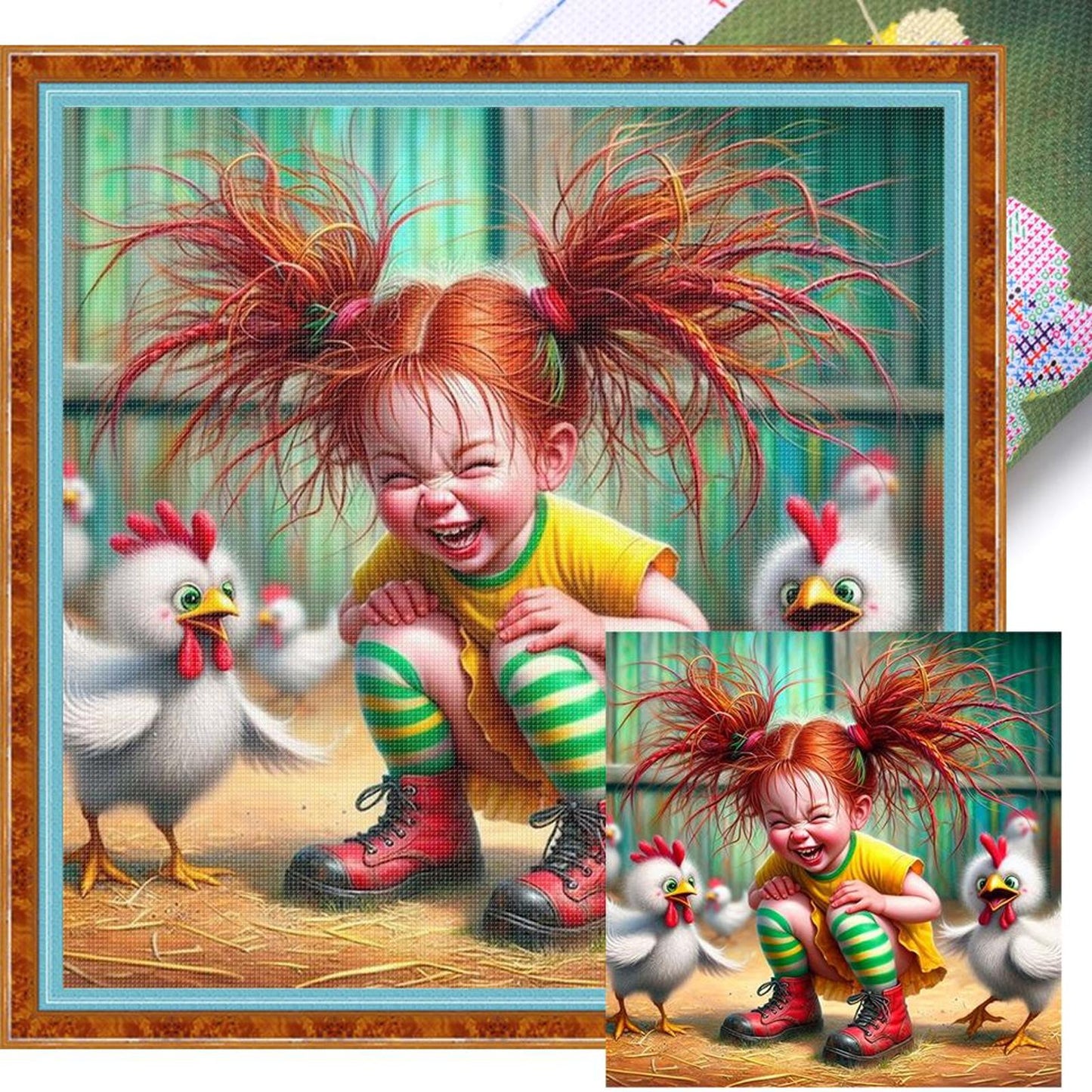 Girl And Chick - Full 11CT Stamped Cross Stitch 40x40CM - Yishu