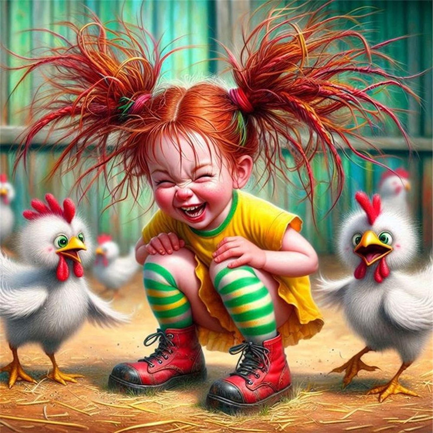Girl And Chick - Full 11CT Stamped Cross Stitch 40x40CM - Yishu