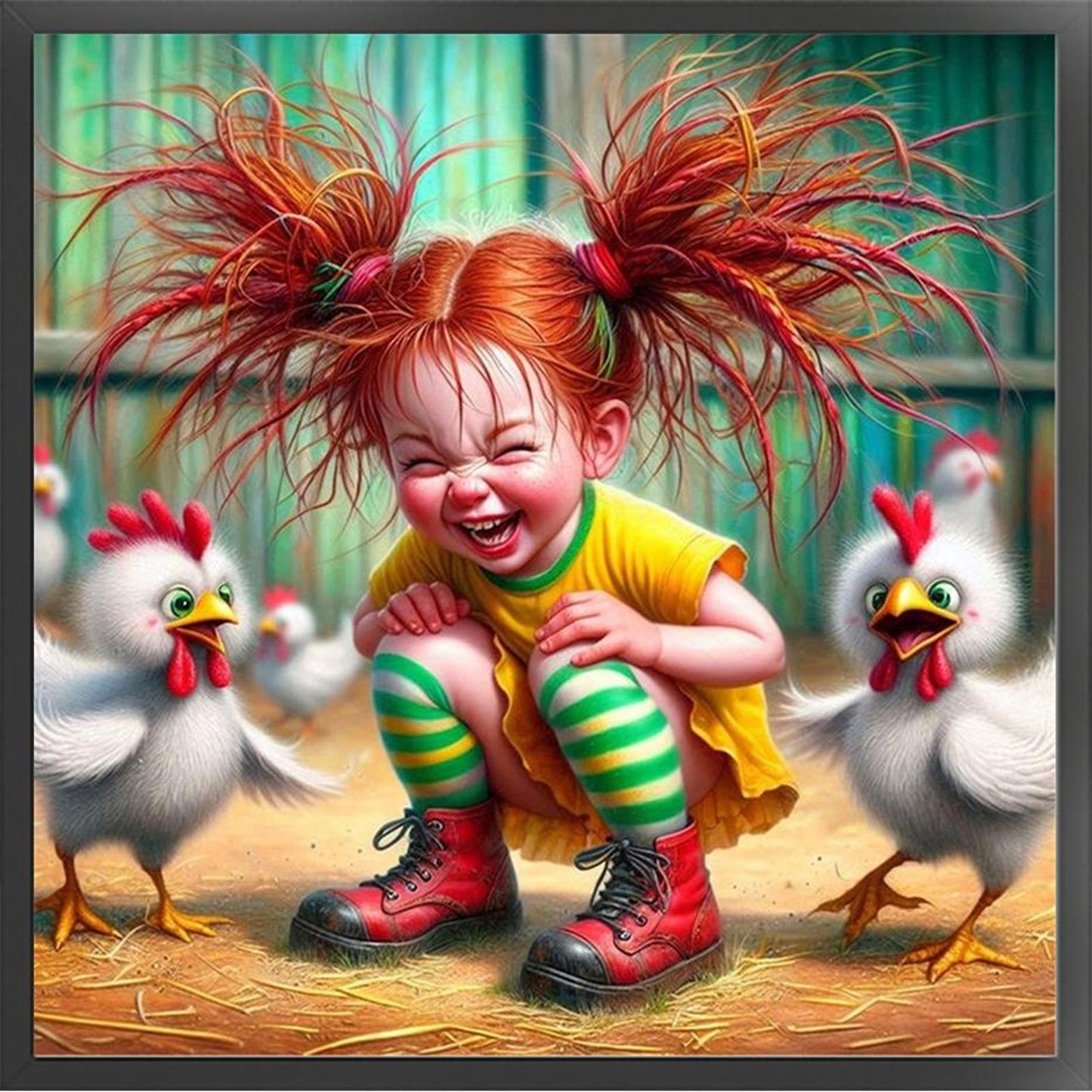 Girl And Chick - Full 11CT Stamped Cross Stitch 40x40CM - Yishu
