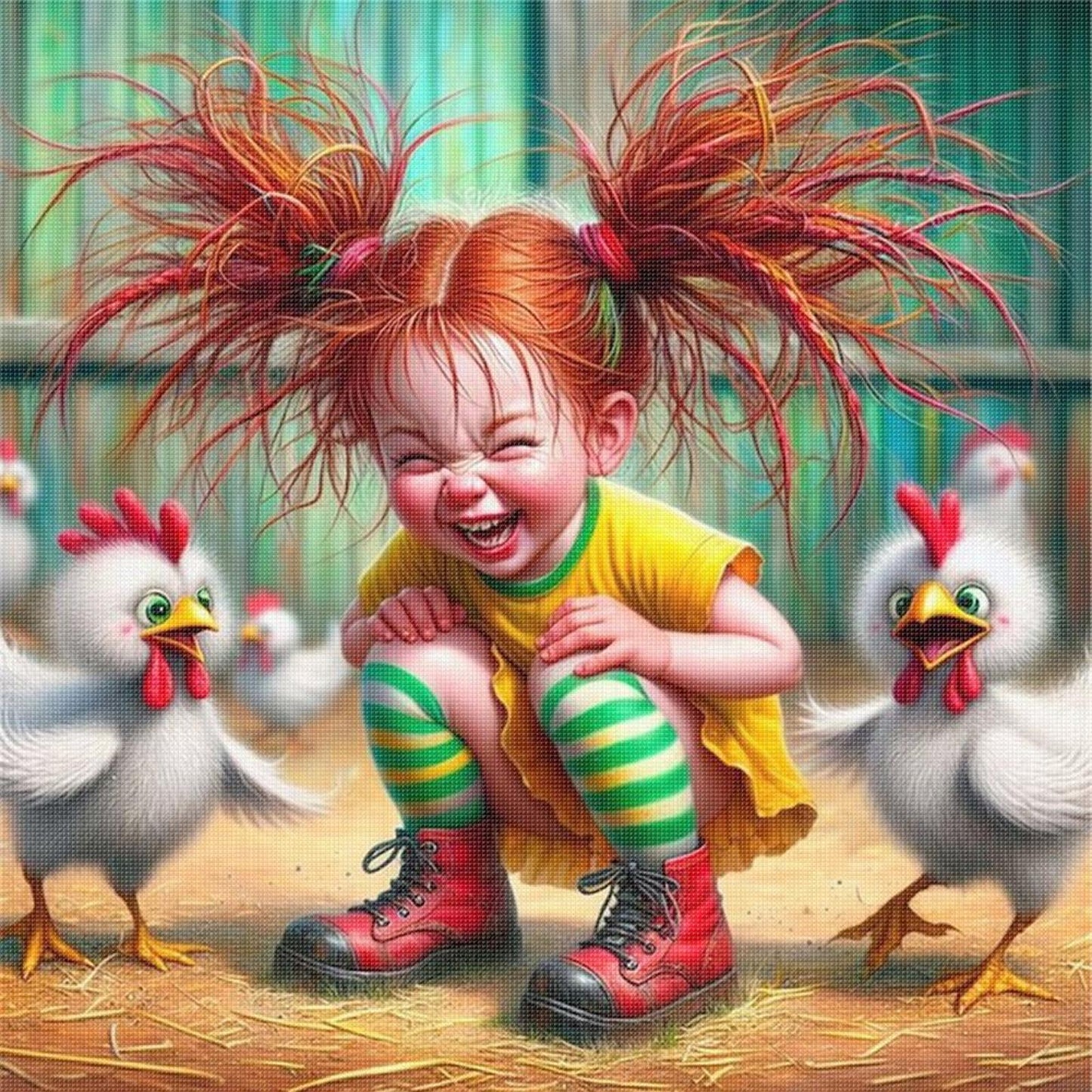 Girl And Chick - Full 11CT Stamped Cross Stitch 40x40CM - Yishu