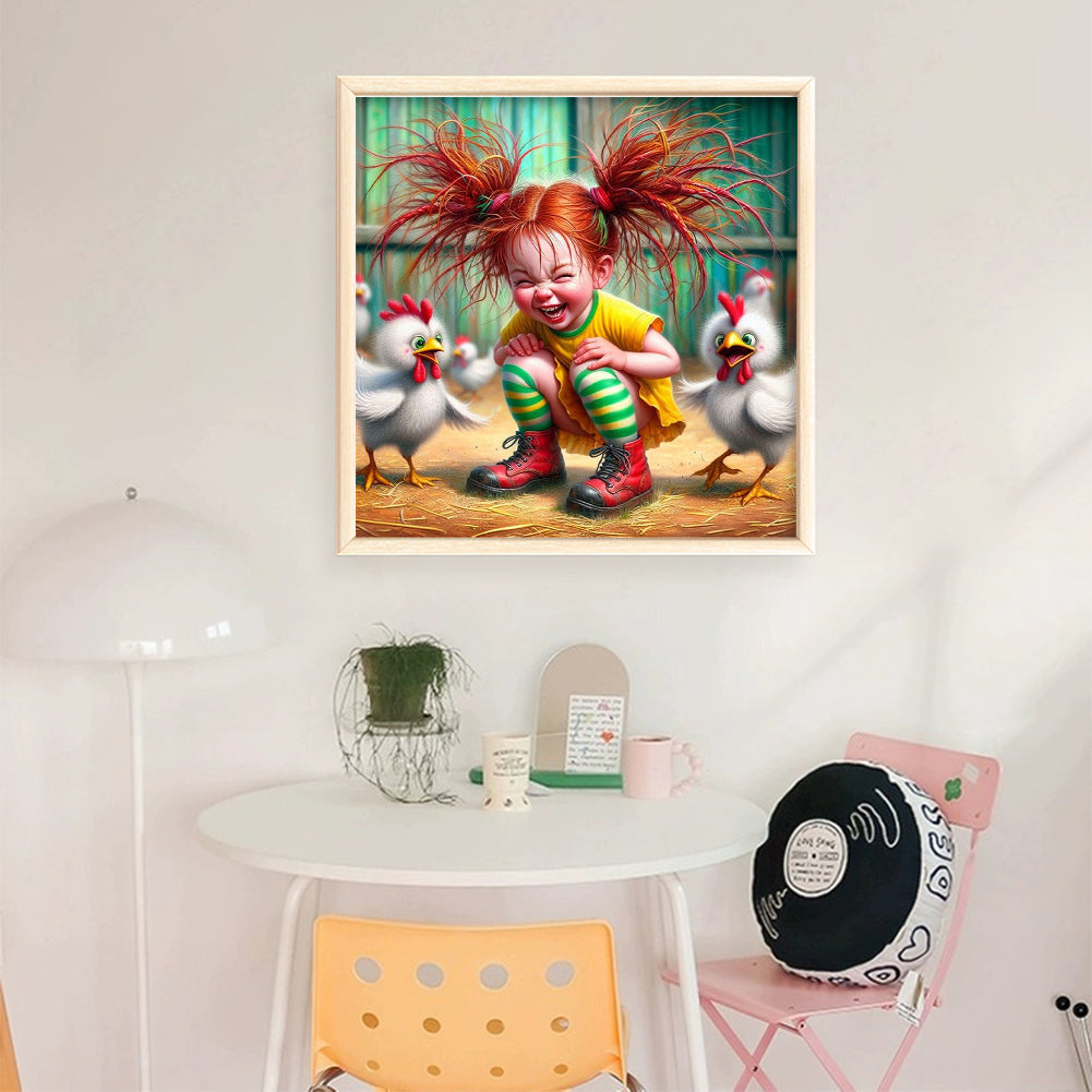 Girl And Chick - Full 11CT Stamped Cross Stitch 40x40CM - Yishu