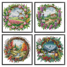 Load image into Gallery viewer, Seasonal scenery in a wreath - 40*40CM 14CT Stamped Cross Stitch Egyptian cotton（Fairy Brand）
