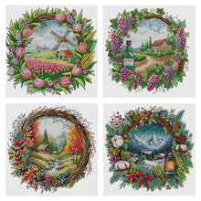 Load image into Gallery viewer, Seasonal scenery in a wreath - 40*40CM 14CT Stamped Cross Stitch Egyptian cotton（Fairy Brand）
