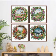 Load image into Gallery viewer, Seasonal scenery in a wreath - 40*40CM 14CT Stamped Cross Stitch Egyptian cotton（Fairy Brand）

