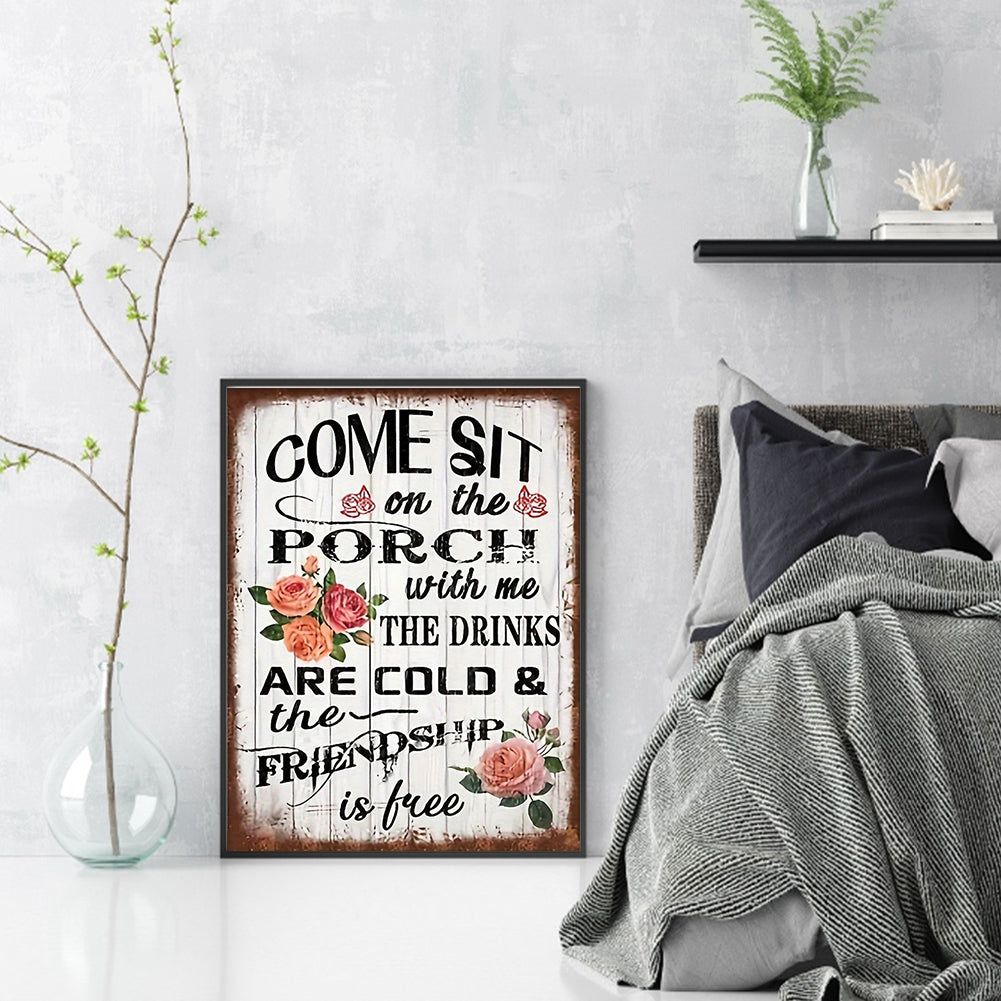 Rose Calligraphy And Painting - Full 14CT Stamped Cross Stitch 30x40CM - Huacan