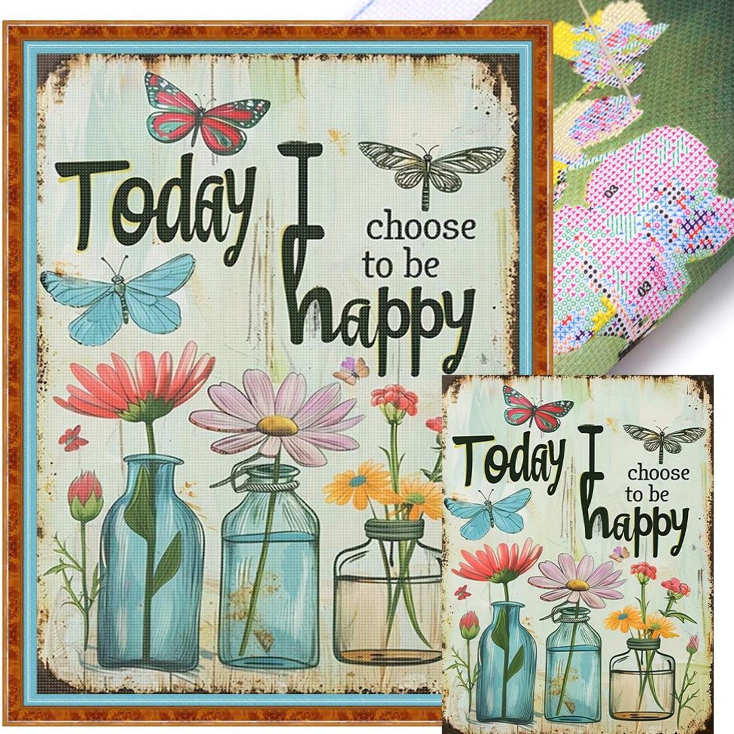 Fresh Flower Calligraphy And Painting - Full 14CT Stamped Cross Stitch 30x40CM - Huacan
