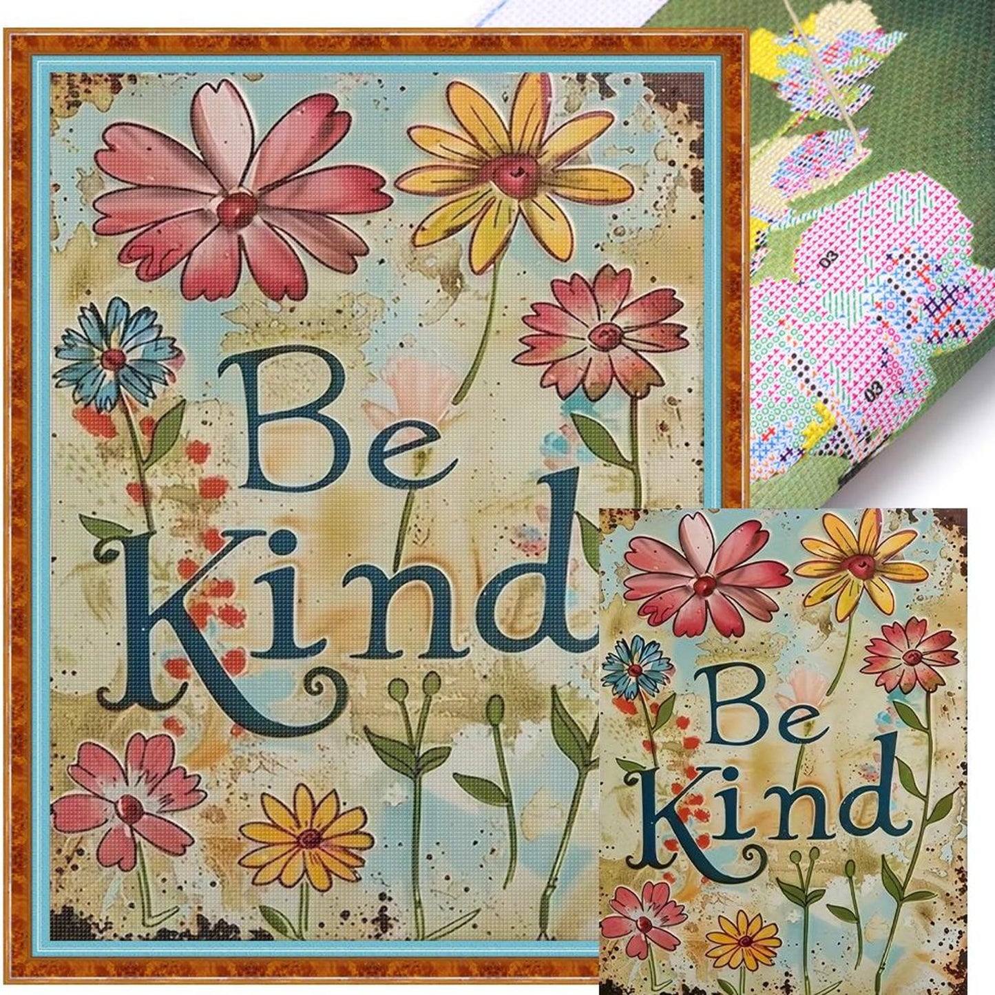 Fresh Flower Calligraphy And Painting - Full 14CT Stamped Cross Stitch 30x40CM - Huacan