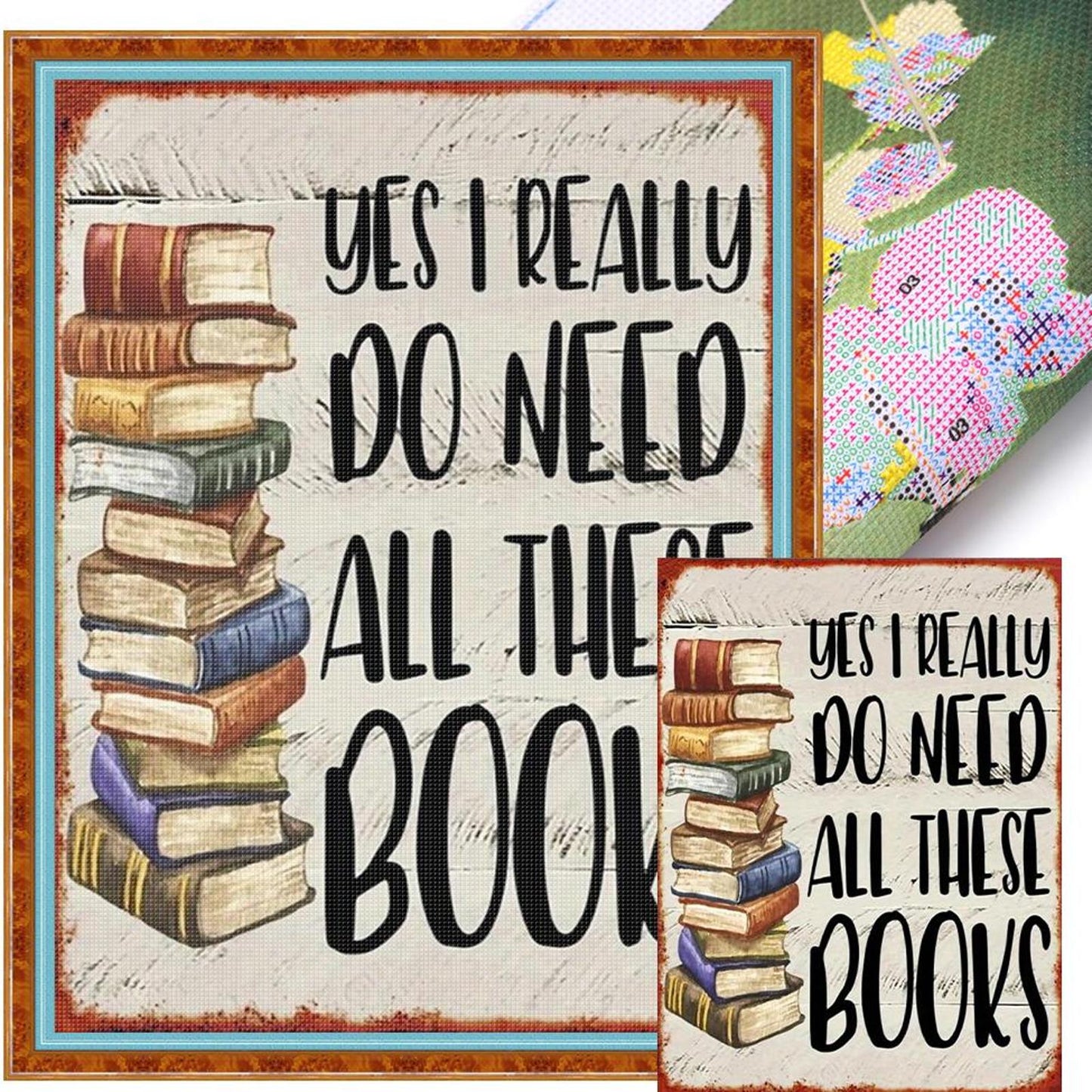 Book Stack And Painting - Full 14CT Stamped Cross Stitch 30x40CM - Huacan