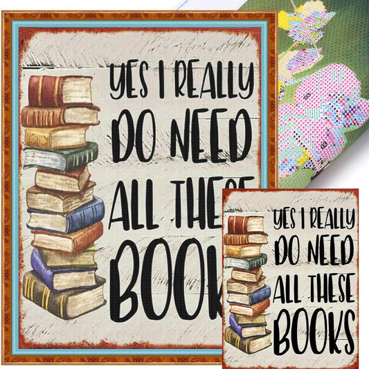 Book Stack And Painting - Full 14CT Stamped Cross Stitch 30x40CM - Huacan