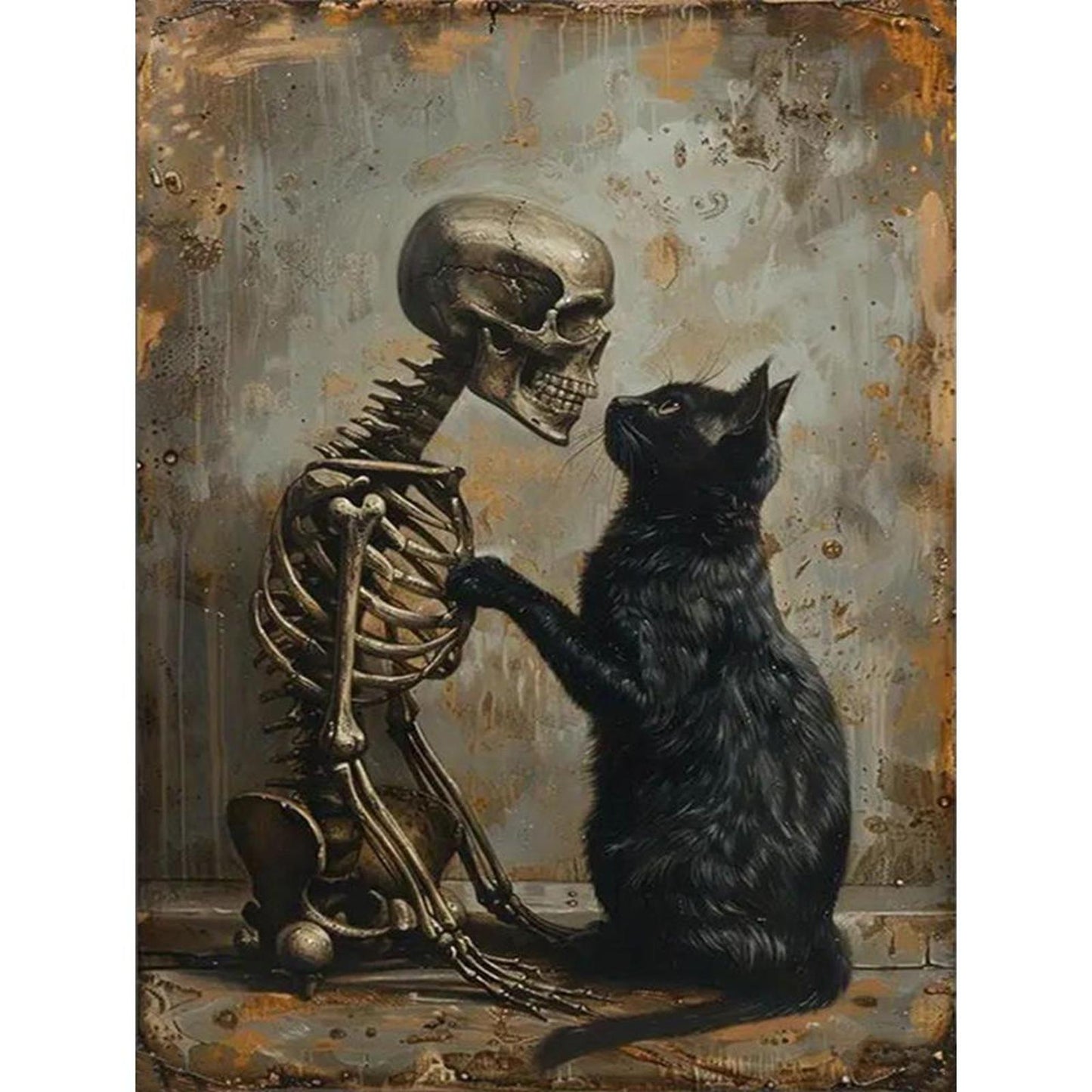 Black Cat And Skull - Full 14CT Stamped Cross Stitch 30x40CM - Huacan