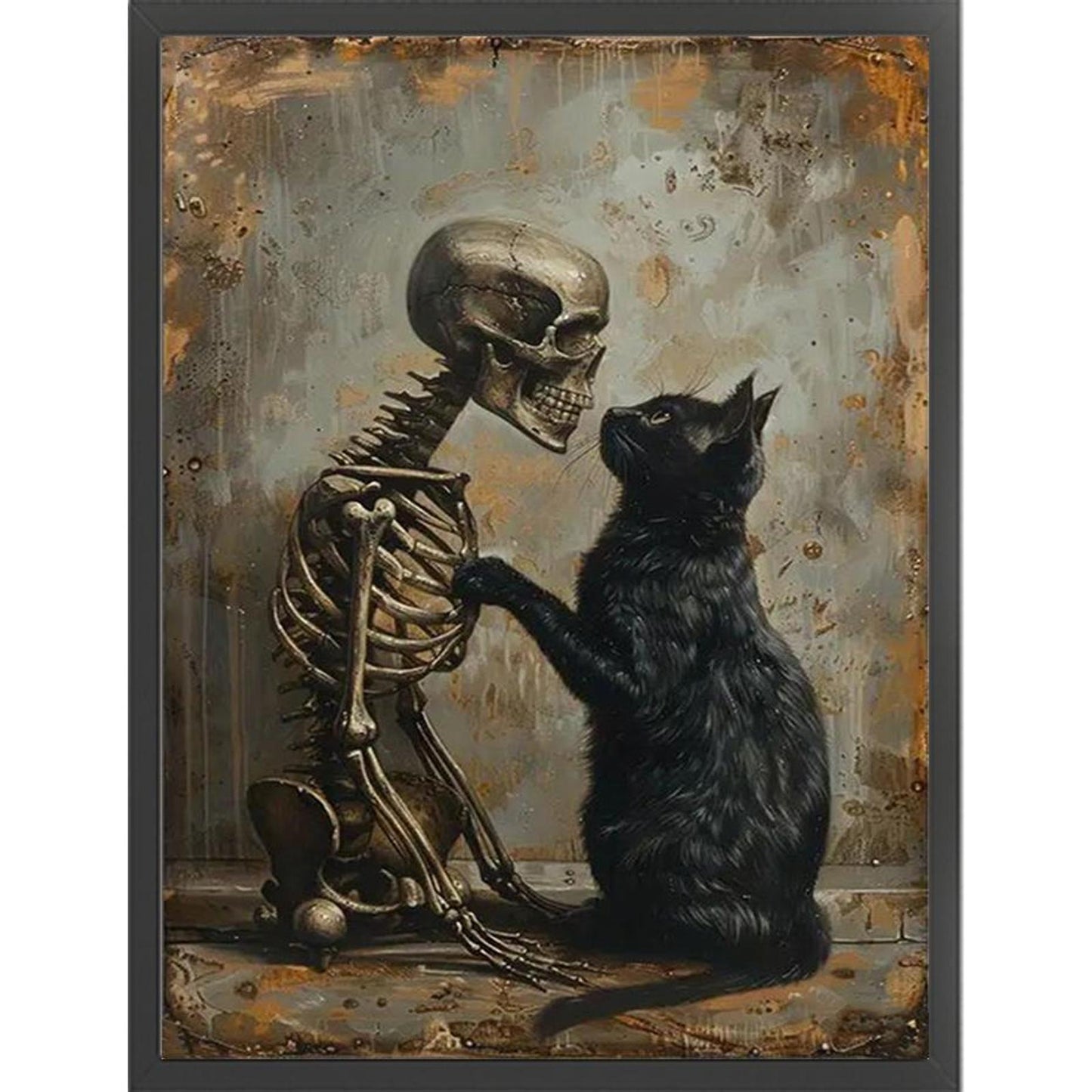 Black Cat And Skull - Full 14CT Stamped Cross Stitch 30x40CM - Huacan