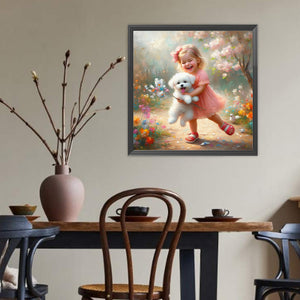 Dog And Little Girl 40*40CM(Canvas) Full Round Drill Diamond Painting