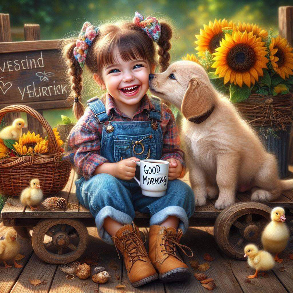 Dog And Child 40*40CM(Canvas) Full Round Drill Diamond Painting