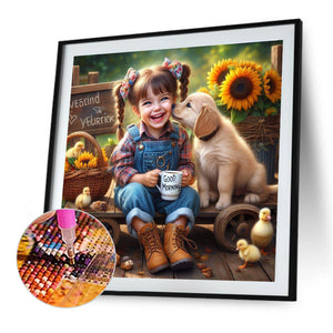 Dog And Child 40*40CM(Canvas) Full Round Drill Diamond Painting