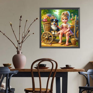 Dog And Child 40*40CM(Canvas) Full Round Drill Diamond Painting