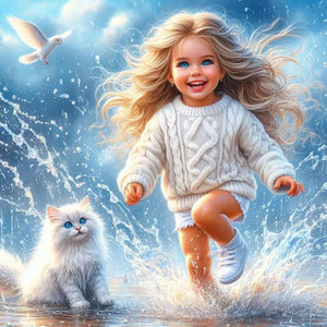 Cat And Child 40*40CM(Canvas) Full Round Drill Diamond Painting