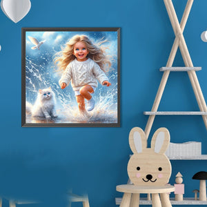 Cat And Child 40*40CM(Canvas) Full Round Drill Diamond Painting