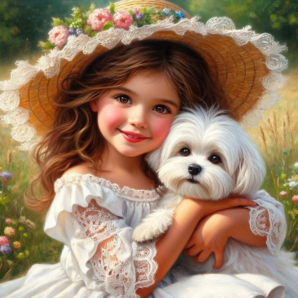 Dog And Child 40*40CM(Canvas) Full Round Drill Diamond Painting