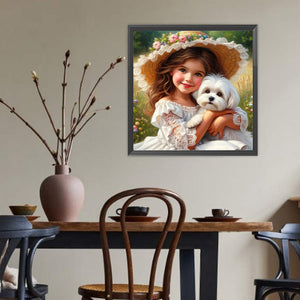 Dog And Child 40*40CM(Canvas) Full Round Drill Diamond Painting