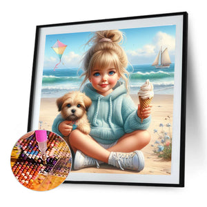 Dog And Child 40*40CM(Canvas) Full Round Drill Diamond Painting