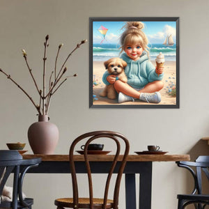 Dog And Child 40*40CM(Canvas) Full Round Drill Diamond Painting
