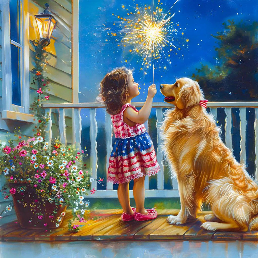Dog And Child 40*40CM(Canvas) Full Round Drill Diamond Painting