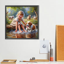 Load image into Gallery viewer, Dog And Child 40*40CM(Canvas) Full Round Drill Diamond Painting
