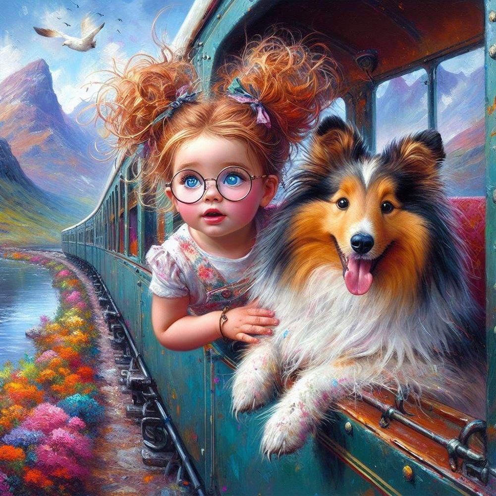 Dog And Child 40*40CM(Canvas) Full Round Drill Diamond Painting