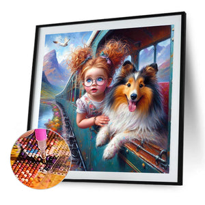 Dog And Child 40*40CM(Canvas) Full Round Drill Diamond Painting