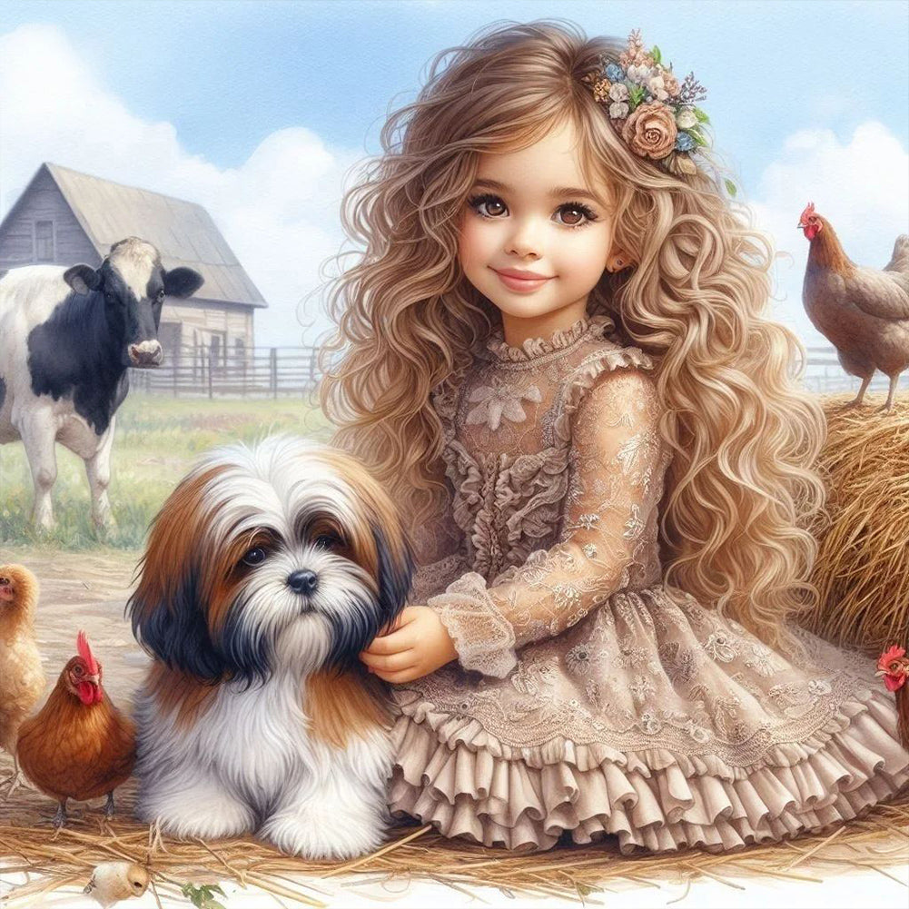Dog And Child 40*40CM(Canvas) Full Round Drill Diamond Painting