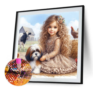 Dog And Child 40*40CM(Canvas) Full Round Drill Diamond Painting