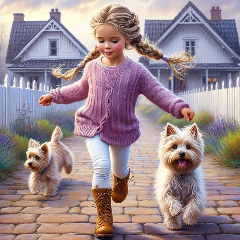 Dog And Little Girl 40*40CM(Canvas) Full Round Drill Diamond Painting