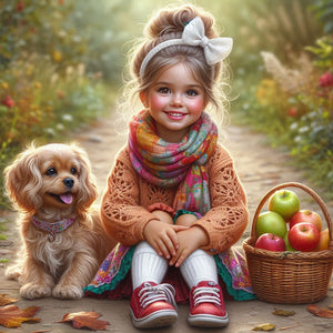 Dog And Little Girl 40*40CM(Canvas) Full Round Drill Diamond Painting