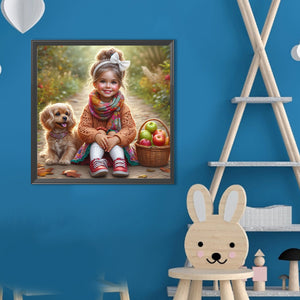 Dog And Little Girl 40*40CM(Canvas) Full Round Drill Diamond Painting