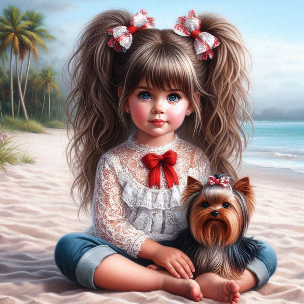 Dog And Little Girl 40*40CM(Canvas) Full Round Drill Diamond Painting