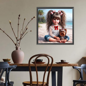 Dog And Little Girl 40*40CM(Canvas) Full Round Drill Diamond Painting