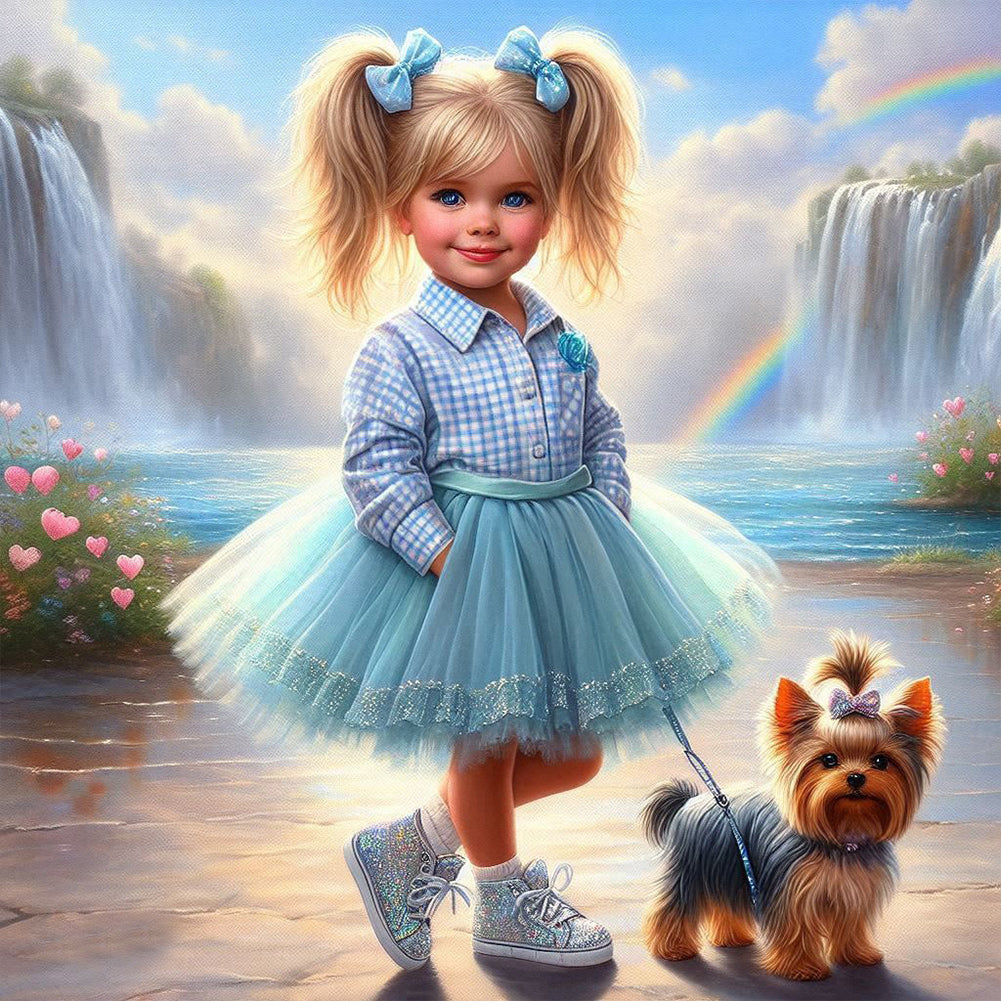 Dog And Little Girl 40*40CM(Canvas) Full Round Drill Diamond Painting