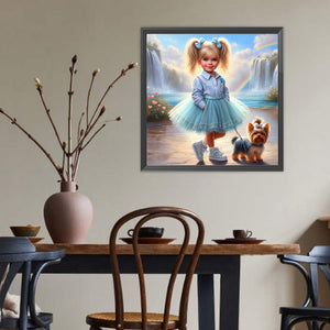 Dog And Little Girl 40*40CM(Canvas) Full Round Drill Diamond Painting